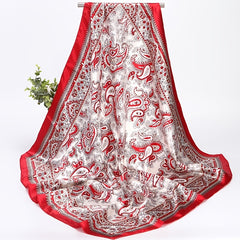 Vintage Square Scarf Paisley Print Satin Shawl Beach Windproof Turban