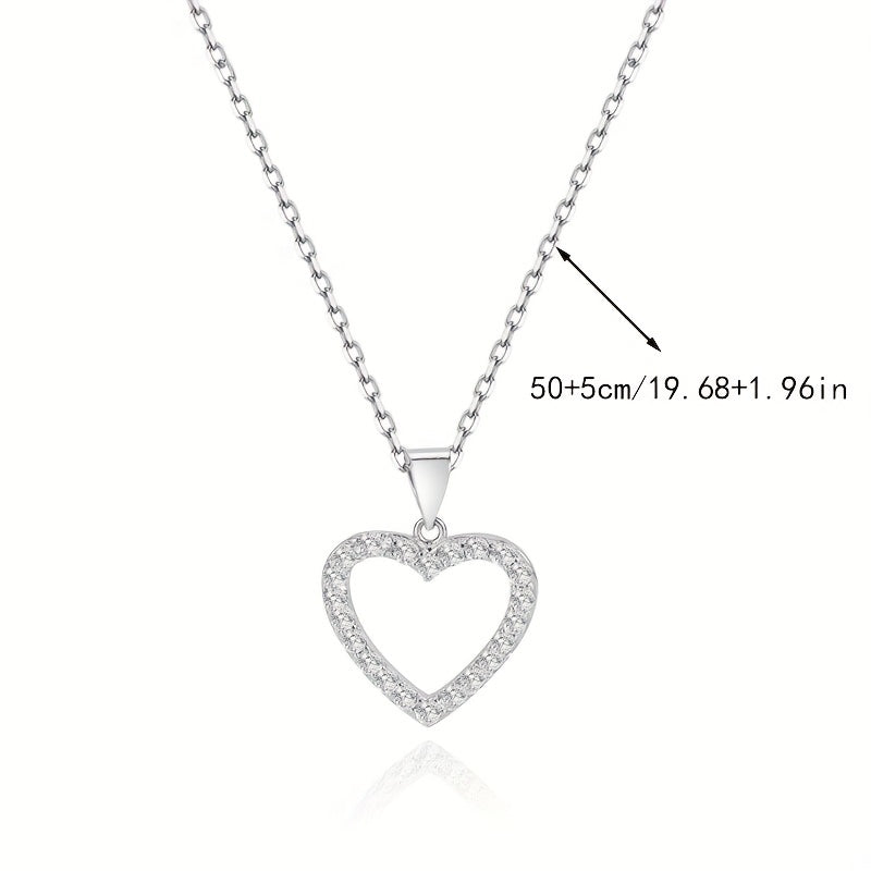 Silver Love Pendant Necklace with Faux Diamond