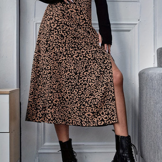 Leopard Print Split Skirt for Women