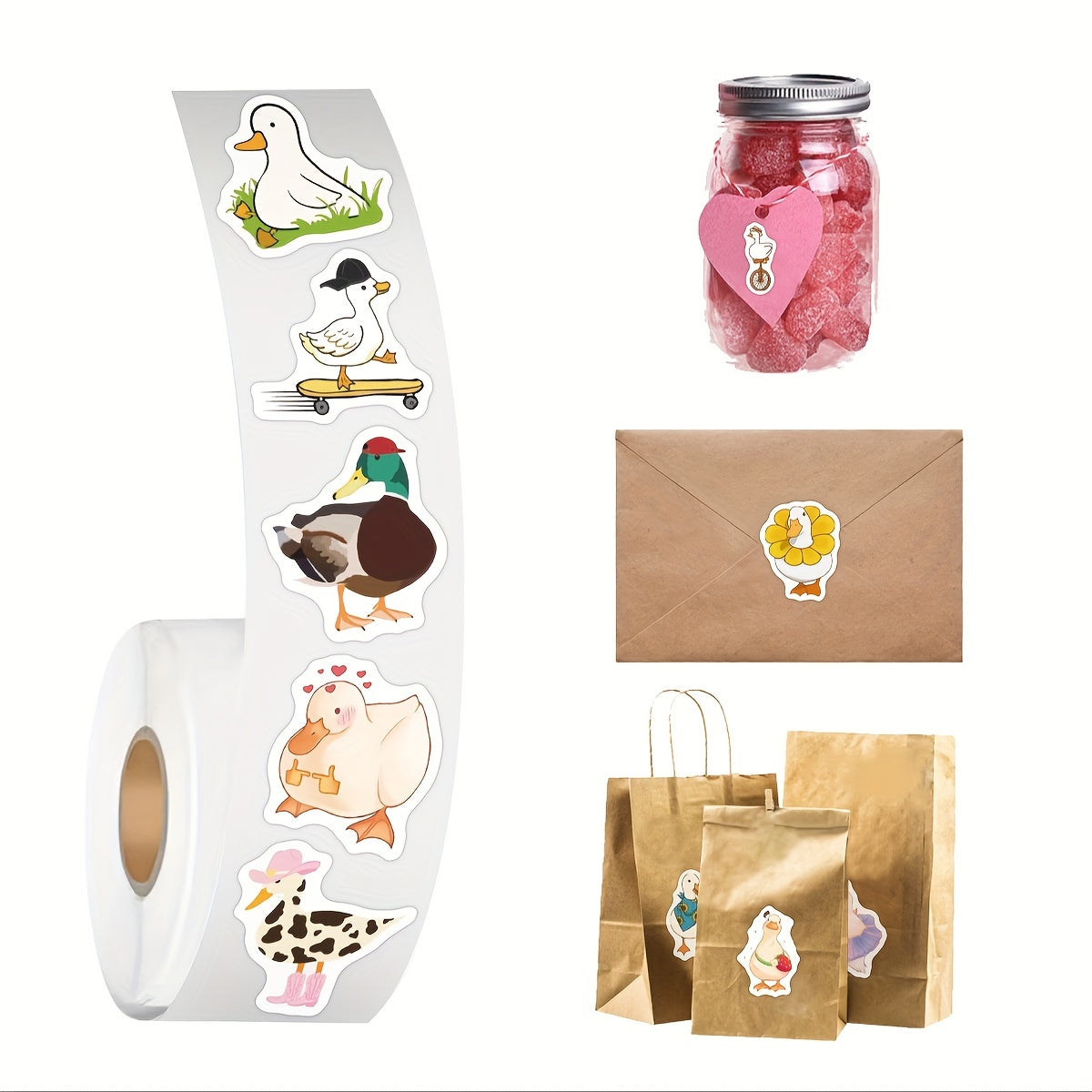 500pcs Cartoon Duck Stickers Roll for Water Bottles Laptop Phone