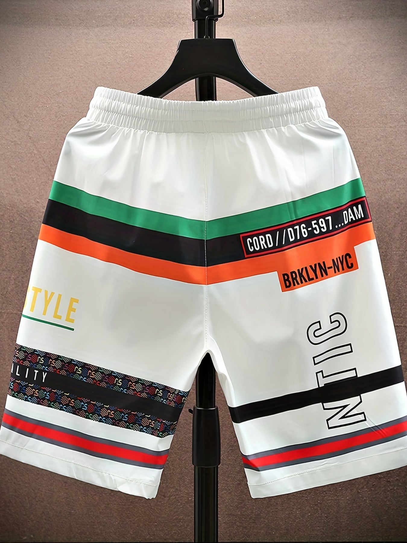 Bear Pattern Letter Print Striped Quick Drying Shorts