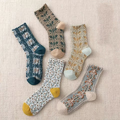 5 Pairs Women's Floral Print Socks Stockings