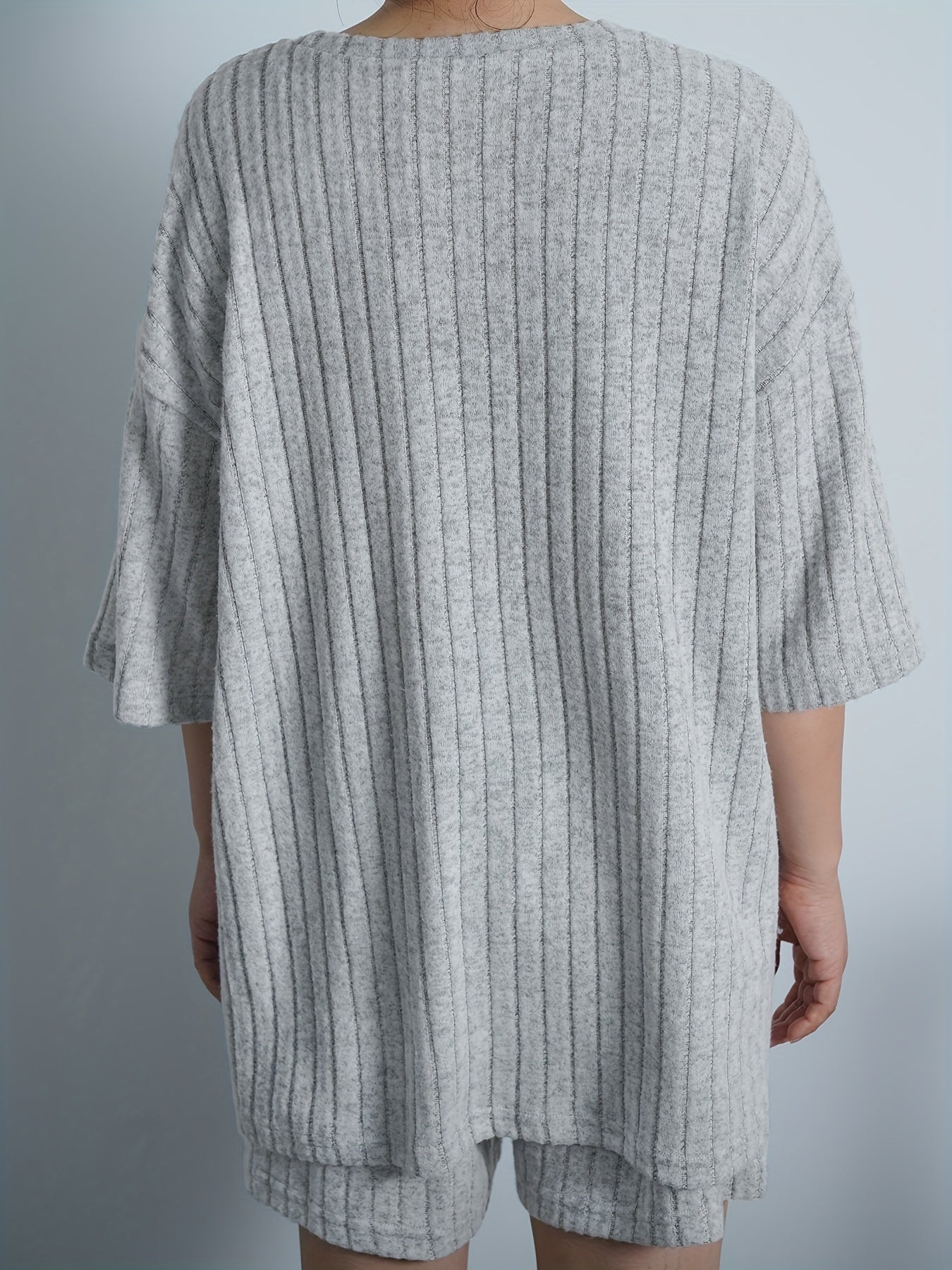  Ribbed Knit Sweater Set Short Sleeve Pullover & Short