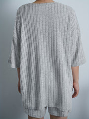 Ribbed Knit Sweater Set Short Sleeve Pullover & Short