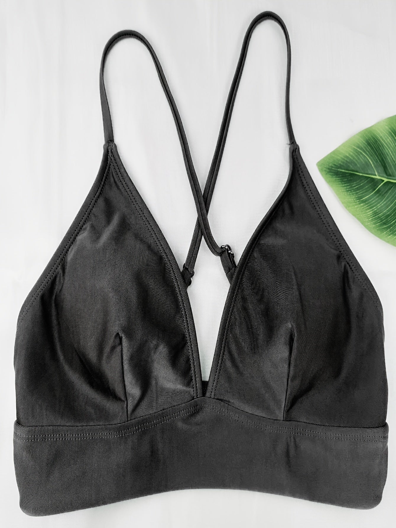 Criss Cross Back Bikini Top Wide Band Trim Triangle Beach Top