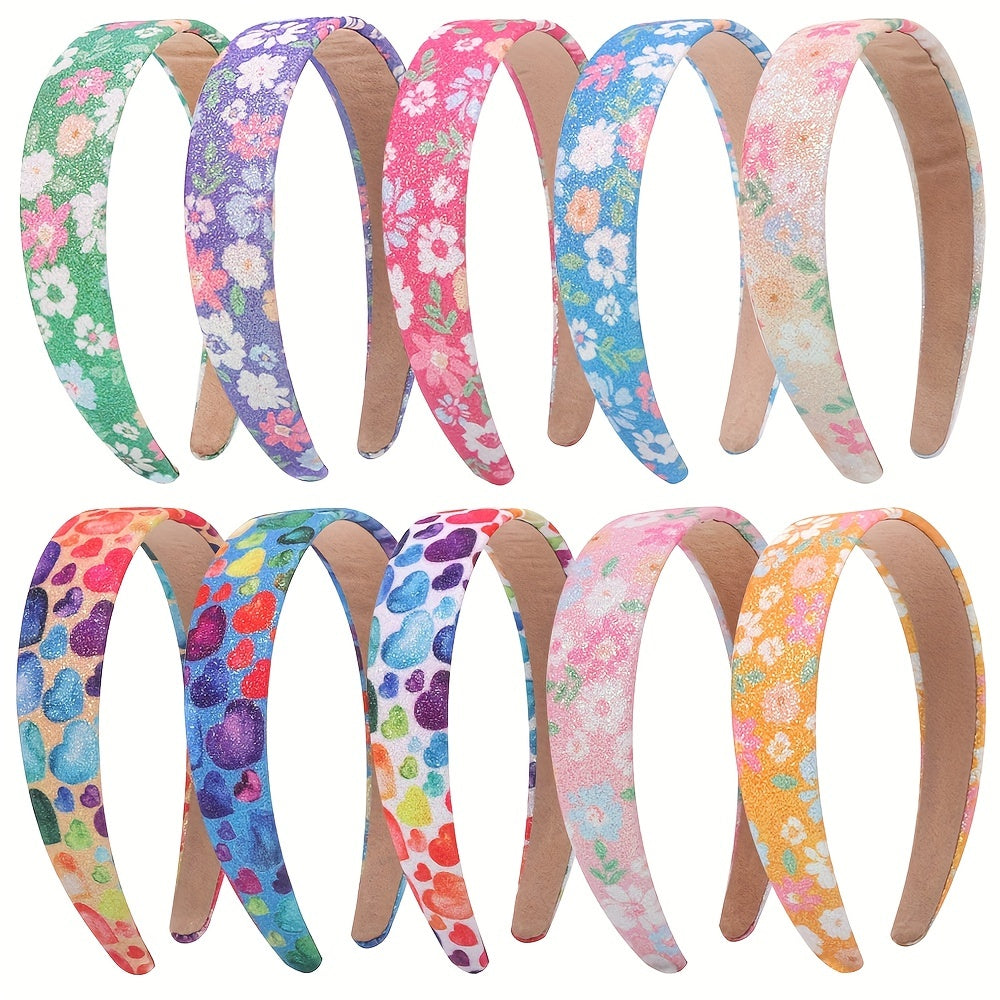 Y2K Glitter Flower Heart Print Headband Sweet Hair Accessory