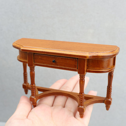 European Retro Semi-circular Dining Table Home Decor Chestnut Color