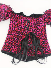 Lips Pattern Corset Bustier Tummy Control Lace Up Body Shaper