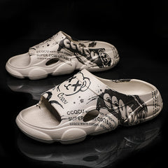 Men's Cartoon Print Non Slip Platform Slides Comfortable Cloud Slides