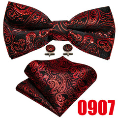 Barry Wang Men's Bow Tie Braided Satin Paisley Pre Tie Adjustable Bow Tie