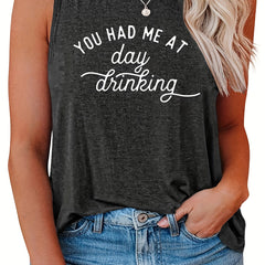  Women's Slogan Tank Top Round Neck Stretch