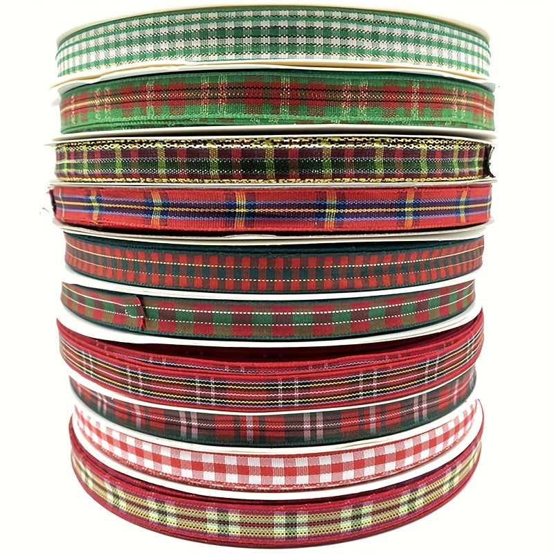 5 Yards 10mm Plaid Ribbon Christmas Series for DIY Gift Wrapping