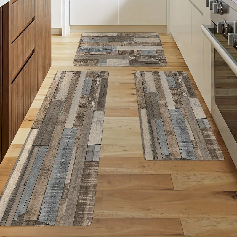 Wood Printed Anti Fatigue Kitchen Rug Waterproof Non Slip