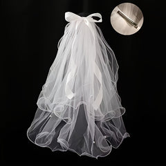 Ruffled Edge Double Layer Bridal Veil Long Tulle Wedding Accessory