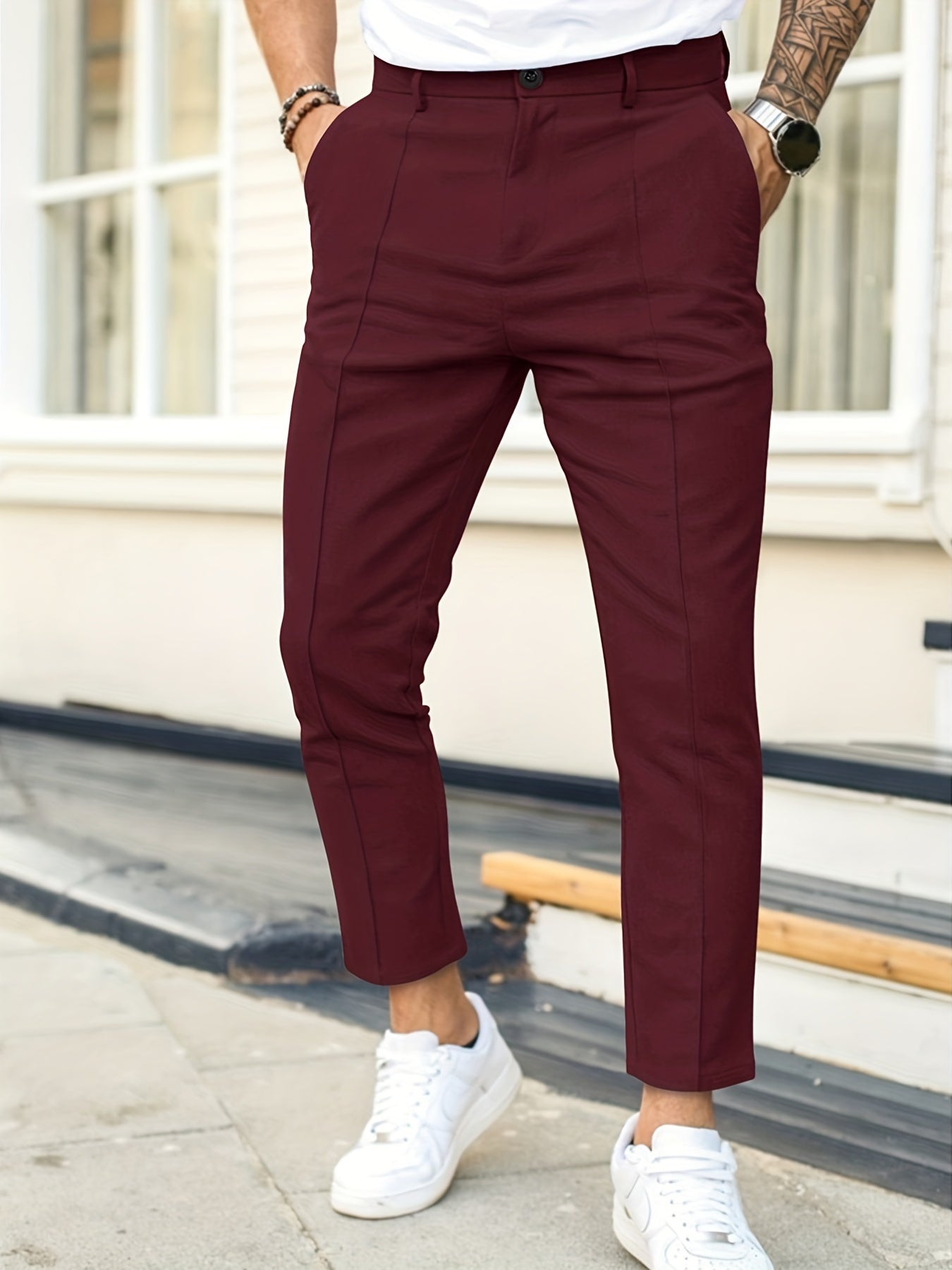 Men's Work Pockets Button Fly Slim Fit Trousers