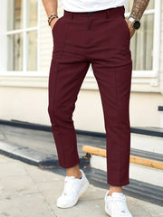 Men's Work Pockets Button Fly Slim Fit Trousers
