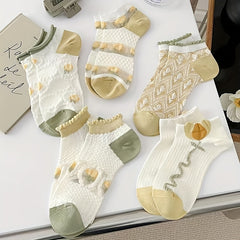 5 Pairs Floral Print Low Cut Ankle S Women Stockings Hosiery