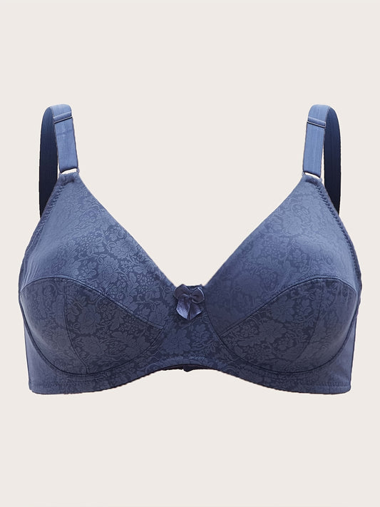 Floral Print Knot Front Push Up Bra Plus Size Medium Stretch Lingerie