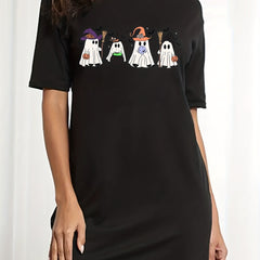 Women's Plus Ghost Print Short Sleeve Round Neck Tee Dress