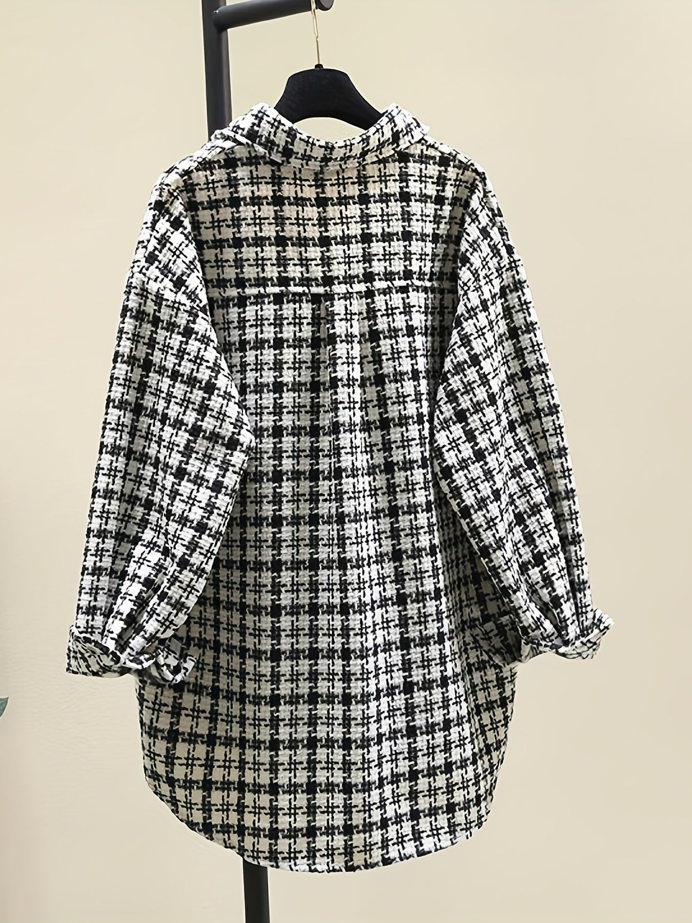Tweed Plaid Drop Shoulder Jacket for Fall & Winter