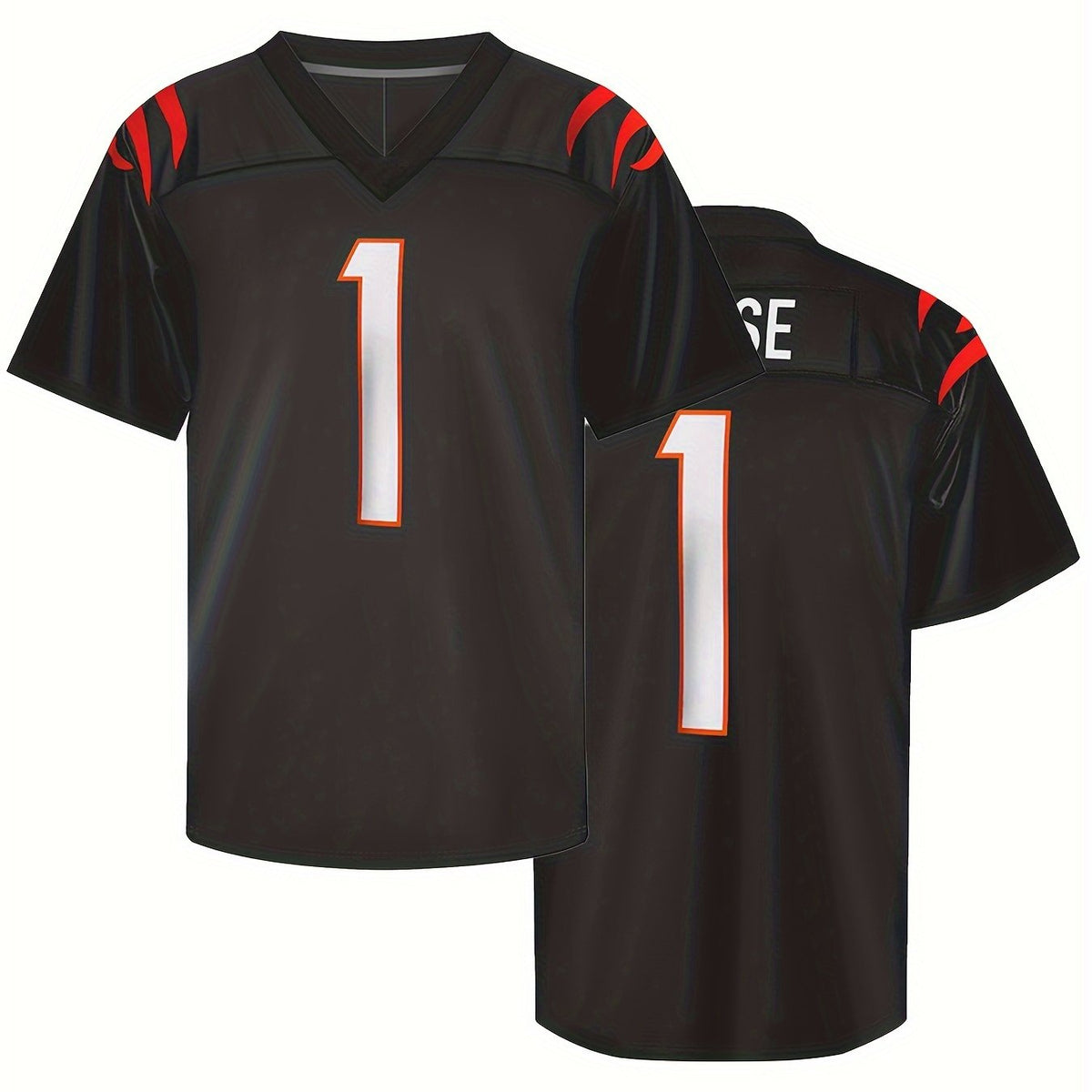 Men's American Football Jersey V-Neck Short Sleeve Embroidered Rugby Sweatshirt