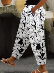  Ghost Print Elastic Drawstring High Rise Trousers