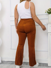  Velvet Ribbed High Rise Flared Leg Trousers