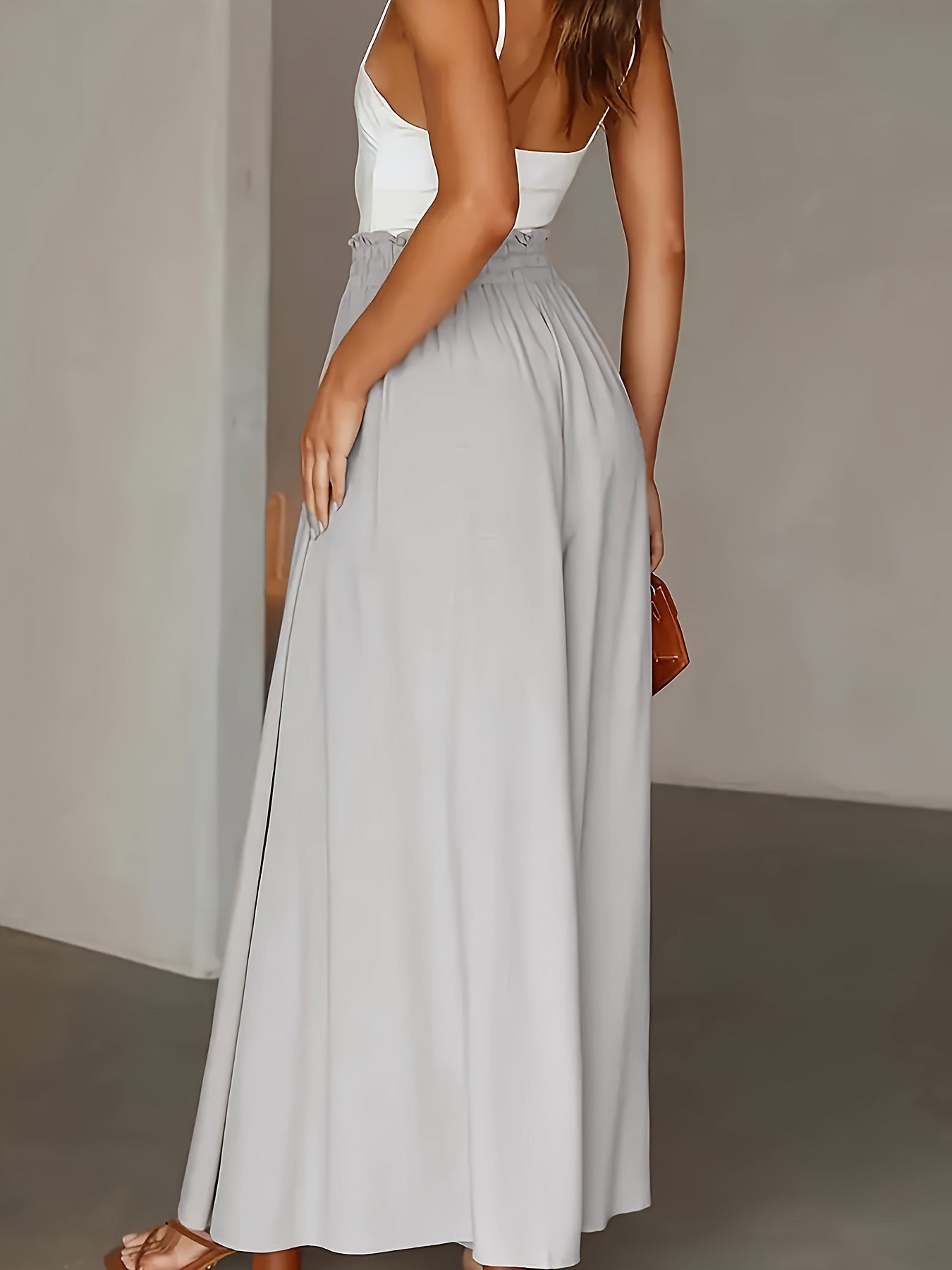  Solid Wide Leg Trousers With Pockets