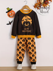 Toddler Boy's Pumpkin Pattern Outfit 2pcs Sweatshirt & Sweatpants Set
