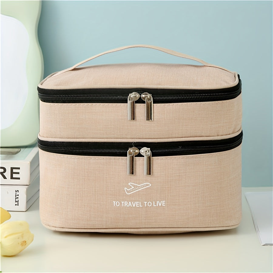 Large Capacity Double Layer Makeup Bag Portable Toiletries Travel Storage Bag