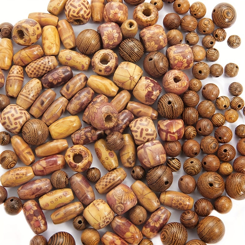100-300pcs Mixed Size Shape Wooden Beads Large Hole Craft Beads