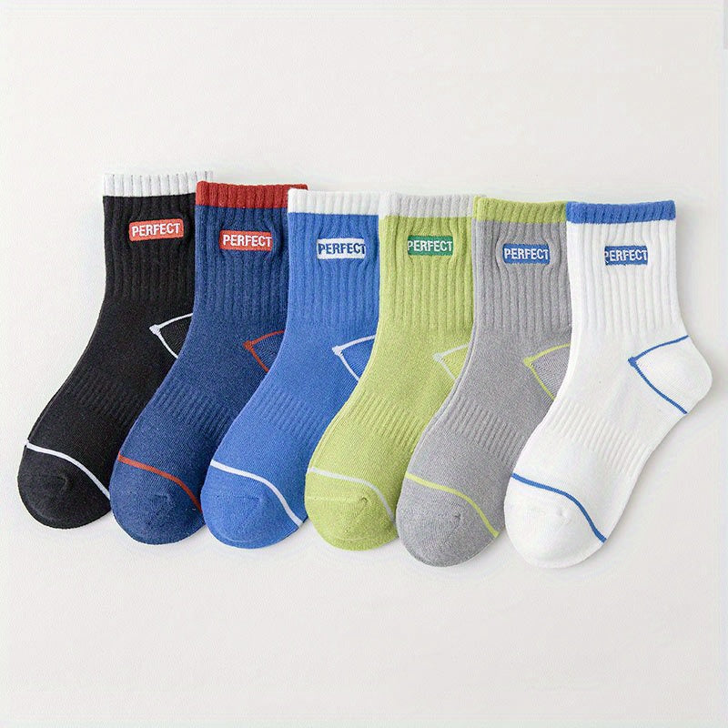 6 Pairs Kids' Embroidered 'PERFECT' Short Socks