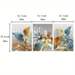 3pcs Butterfly Golden Leaves Canvas Wall Art