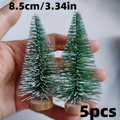 5pcs Mini Christmas Tree Sisal Tree And Wooden Base Bottle Brush Tree