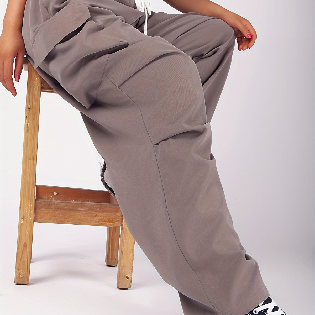  Solid Ruched Cargo Trousers