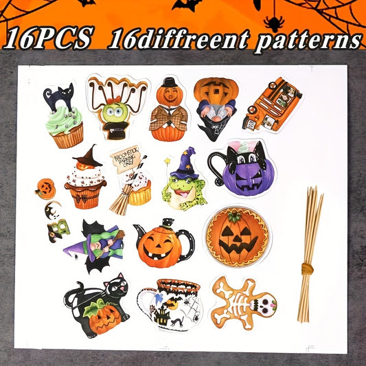 16pcs Halloween Topper Pumpkin Ghost Cake Topper Party Supplies