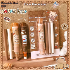 1pc Chocolate Bear Press Eraser Pen Type Clean Low Dust