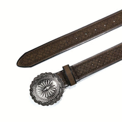 Vintage Carved Buckle PU Belt Boho Embossed Belt For Women