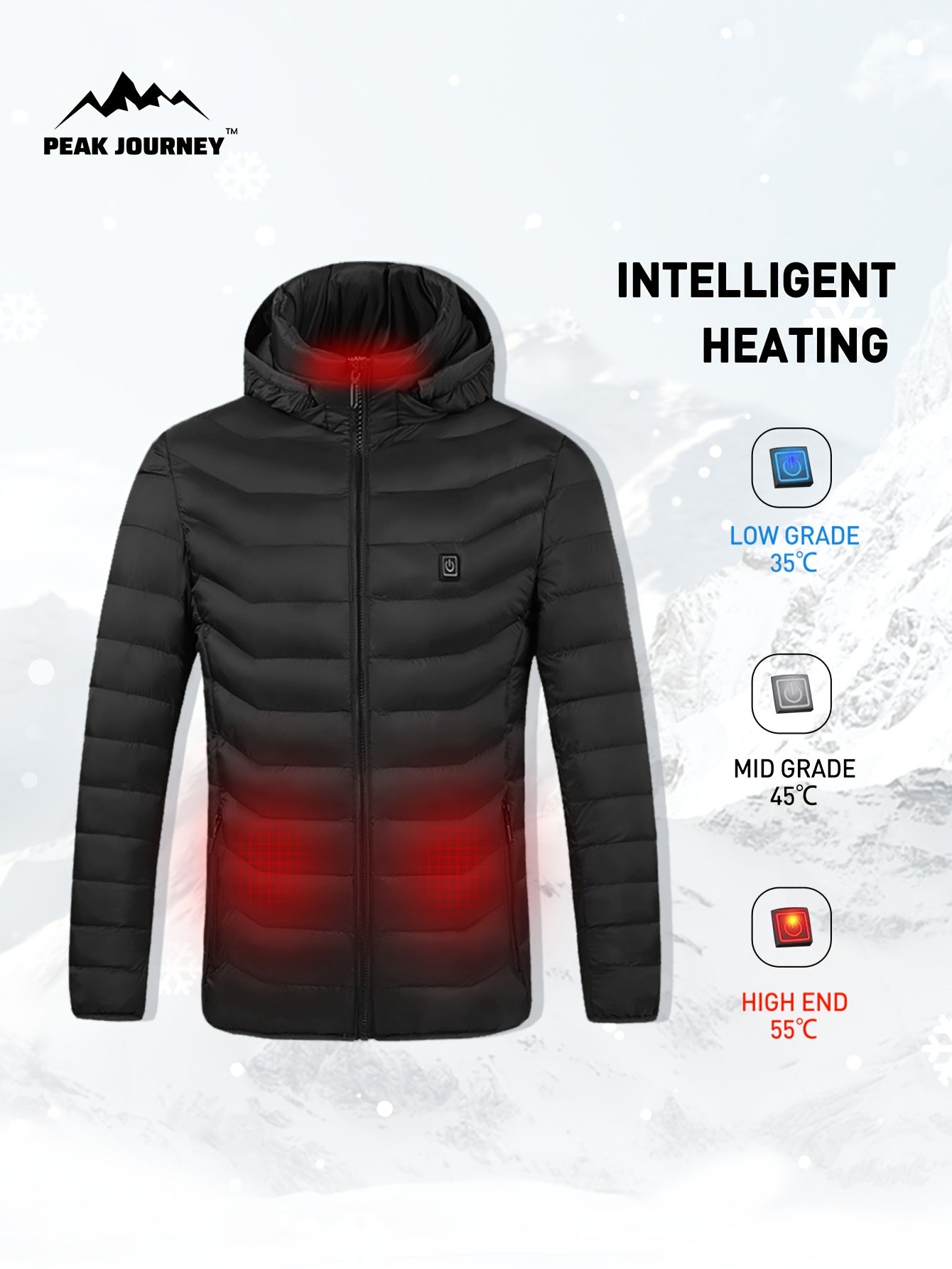 Men's Casual Heating Hooded Jacket for Outdoor Activities