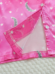 3pc Moon Pattern Satin Pajamas Set Comfy Lounge Wear