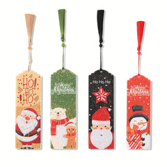 4pcs DIY Diamond Painting Bookmarks Acrylic Glass Painted Christmas Snowman