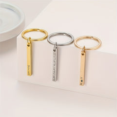 Custom 3D Bar Keychain For Men Stainless Steel Four Side Coordinates Keyring