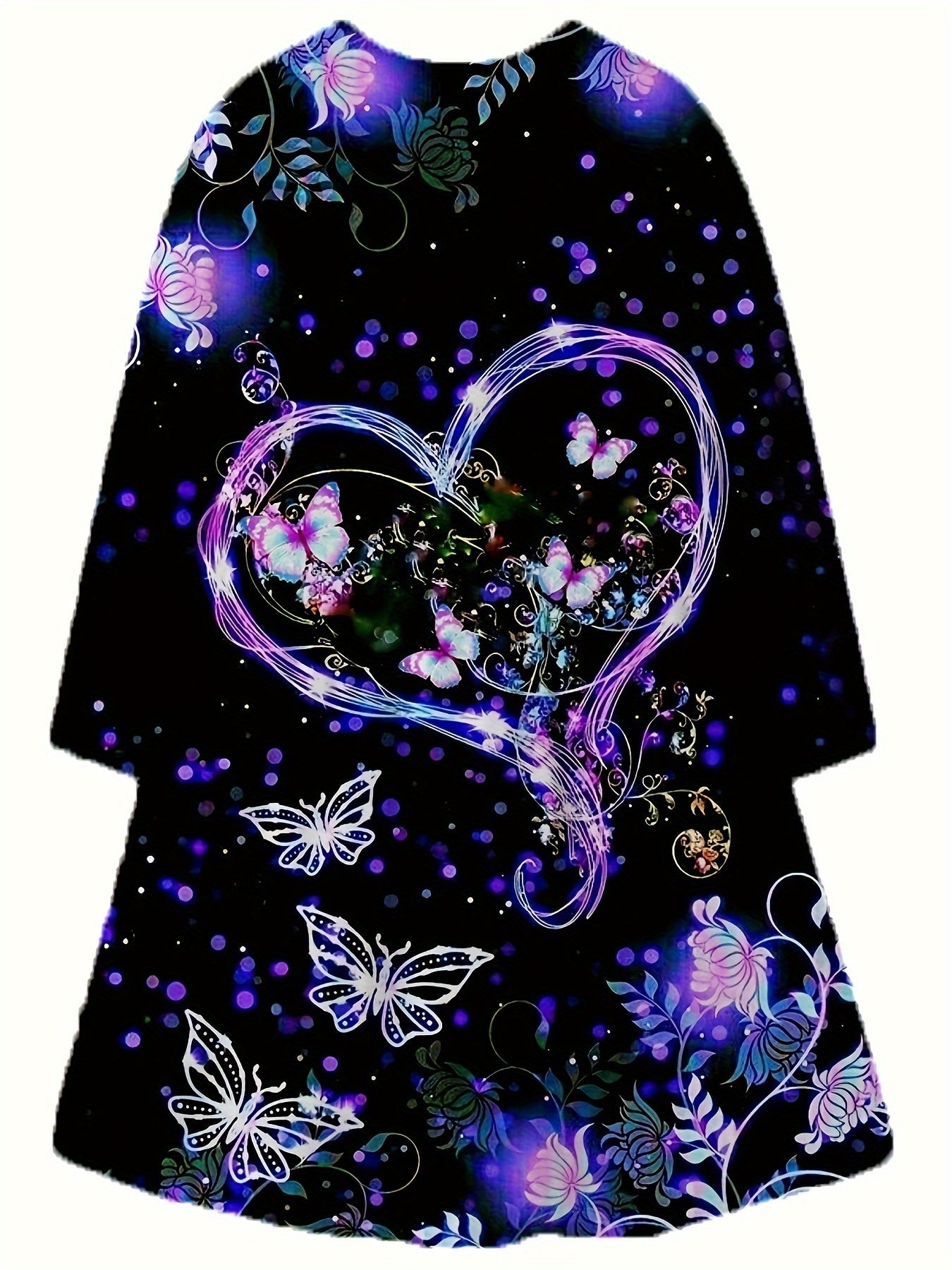 Girls Dreamy Heart & Butterfly Graphic Long Sleeve Dress