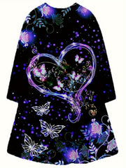 Girls Dreamy Heart & Butterfly Graphic Long Sleeve Dress