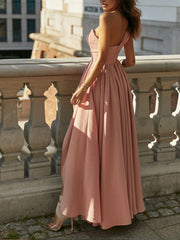 Solid One-Shoulder Chiffon Dress with Slit