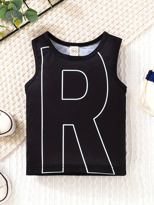Toddler Baby Boys R Print Vest Causal Top