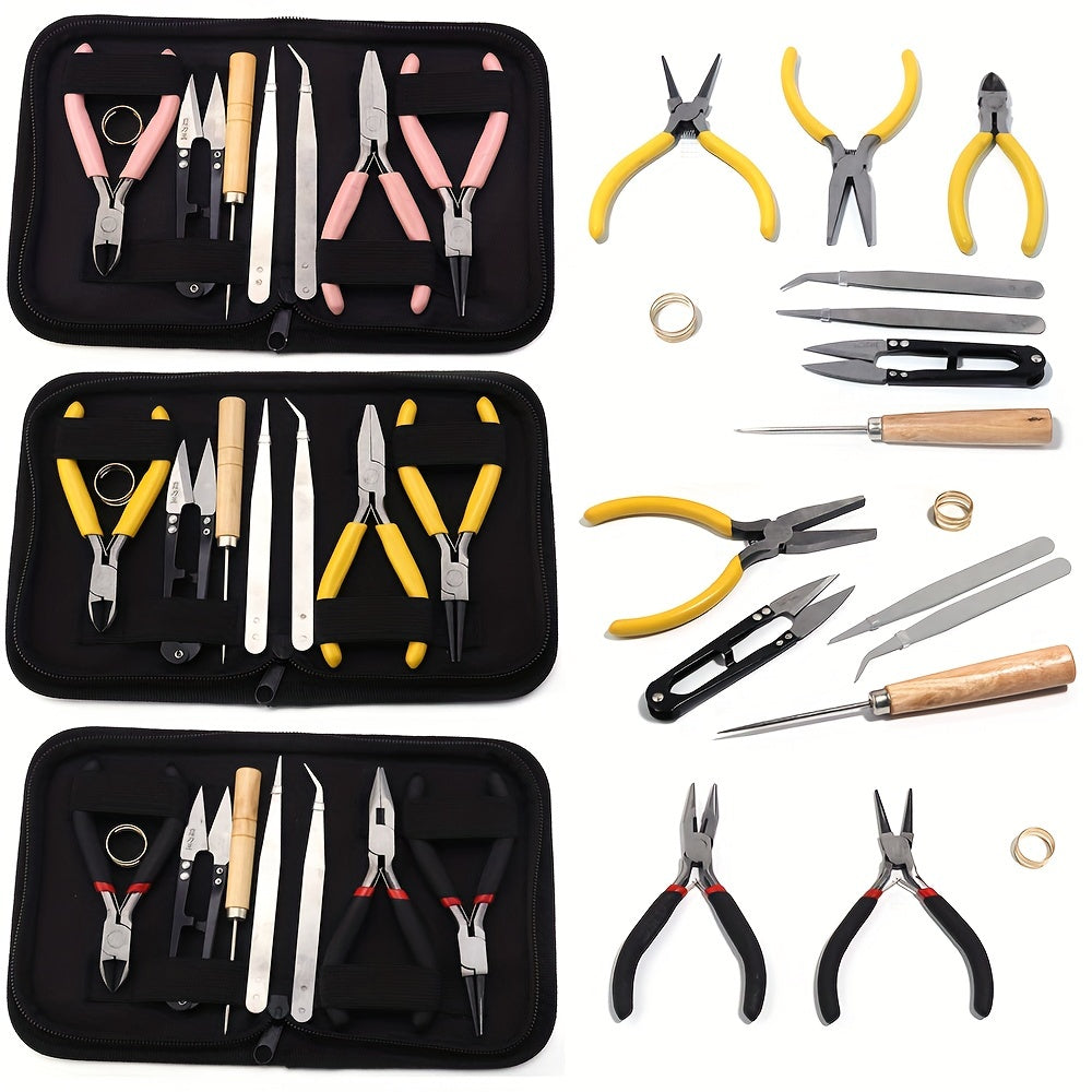 DIY Jewelry Making Tool Set 8pc Pliers Scissor Tweezers Jump Ring Opener Awl