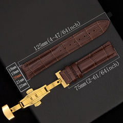 Ruyosn Leather Replacement Strap with Folding Clasp for Men's Watch