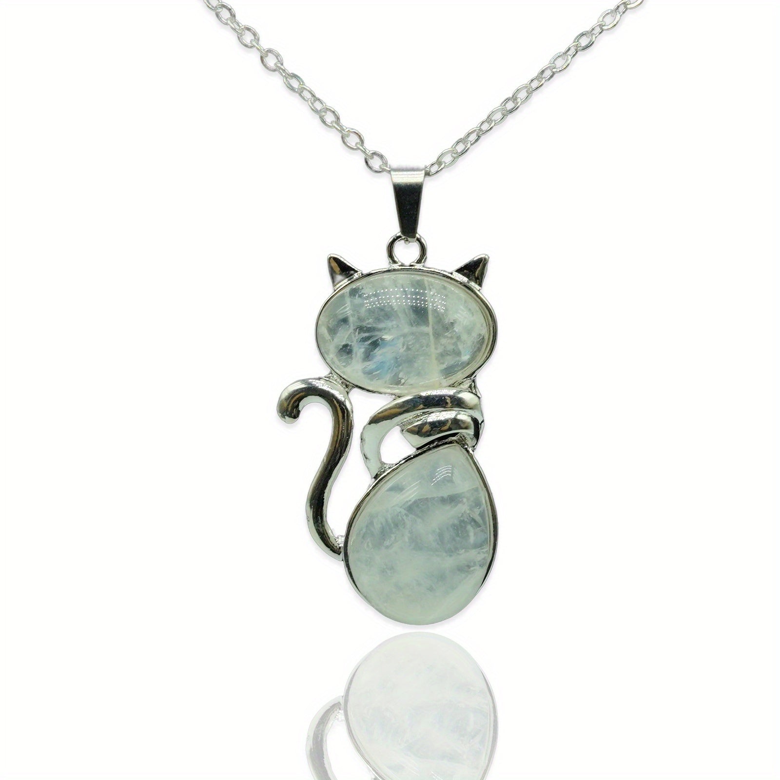 Cat Crystal Pendant Necklace Natural Quartz Stone Jewelry