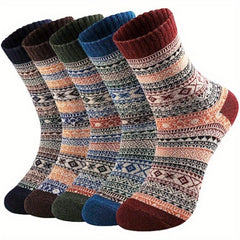 2 Pairs Geometric Pattern Socks Ethnic Style Mid Tube Women's Stockings